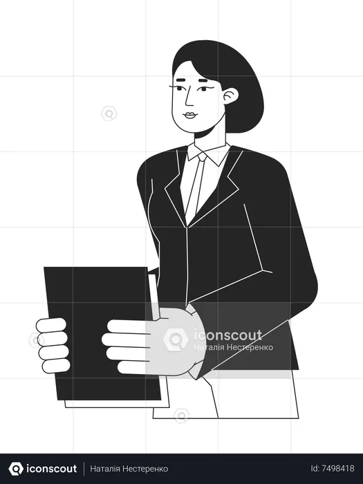 Caucasian female employee holding papers  Illustration