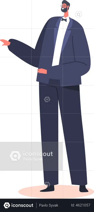 Caucasian Groom Wear Blue Suit with Bow Tie  Illustration