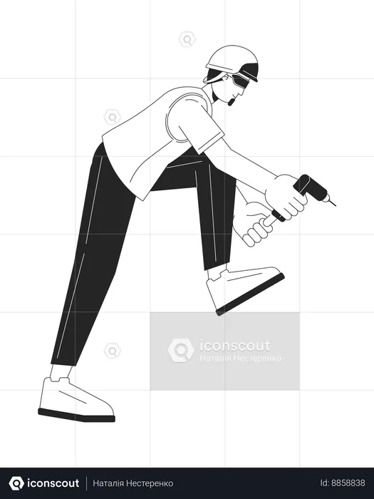 Caucasian male engineer holding cordless screwdriver  Illustration