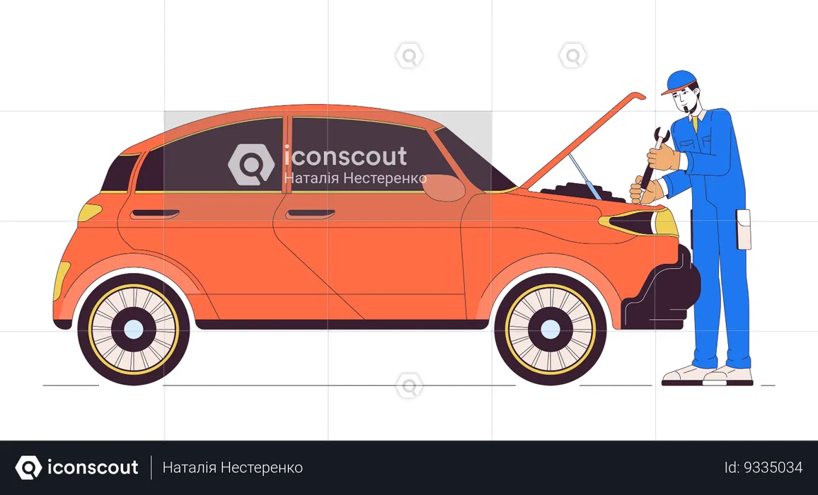 Caucasian male mechanic repairing car  Illustration