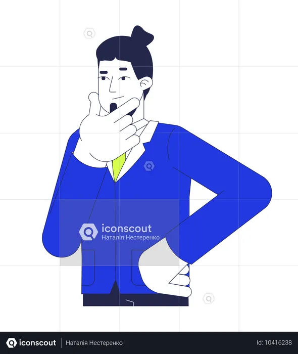 Caucasian male office worker rubbing chin  Illustration