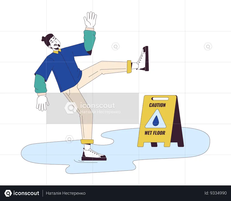 Caucasian man falling on wet floor  Illustration