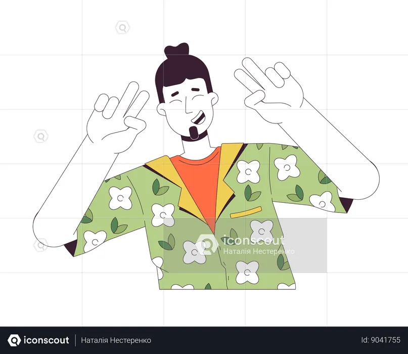 Caucasian man peace fingers  Illustration