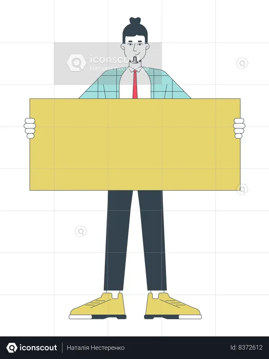 Caucasian office man standing with placard  Illustration