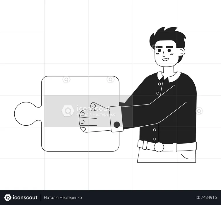 Caucasian office worker holding puzzle piece  Illustration