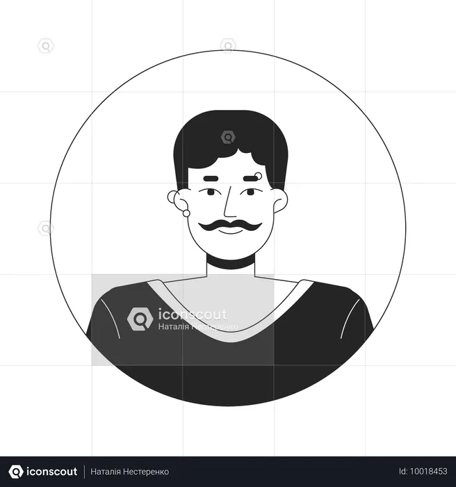 Caucasian piercing man with moustache  Illustration