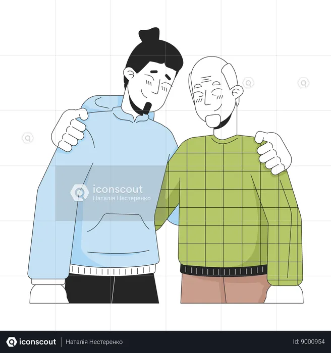 Caucasian son and senior father hugging  Illustration