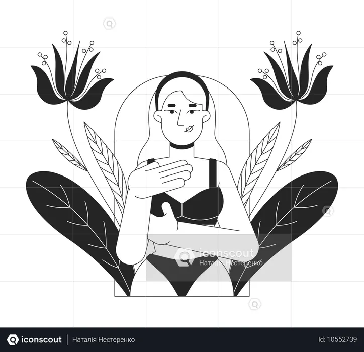 Caucasian white woman in bikini examining herself  Illustration