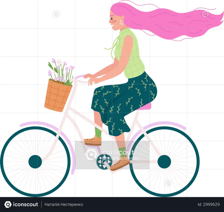 Caucasian woman riding bicycle  Illustration
