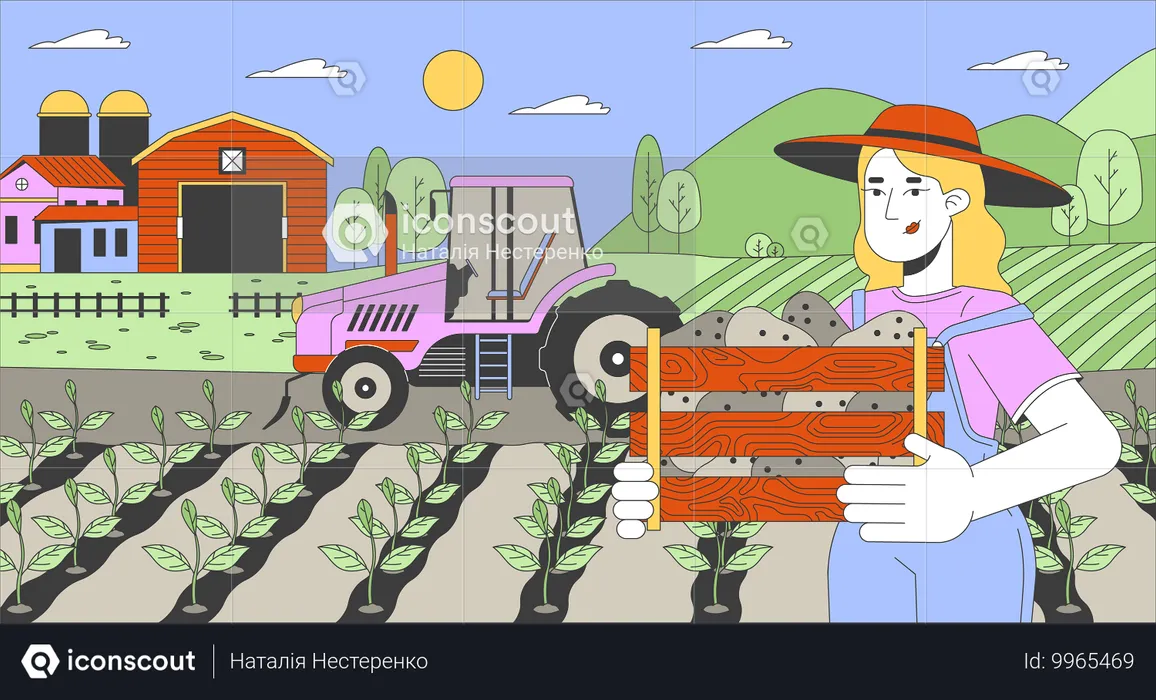 Caucasian woman working at farm  Illustration