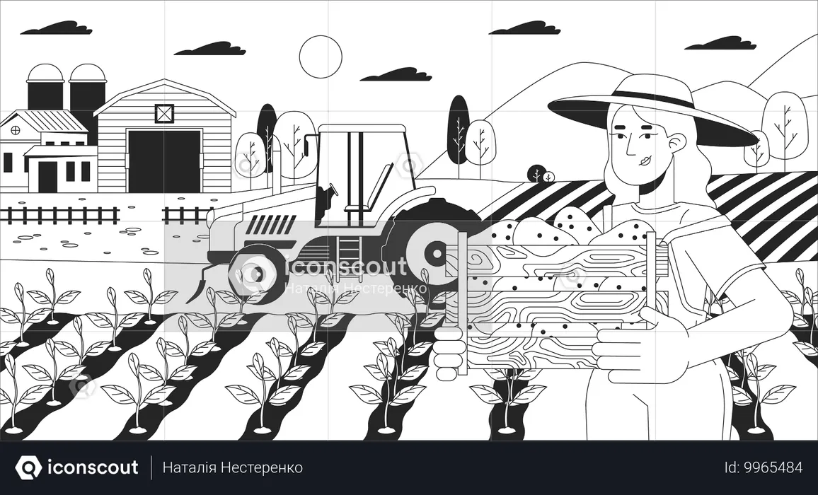 Caucasian woman working at farm  Illustration