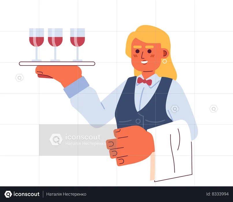 Caucasian young adult woman wine server  Illustration
