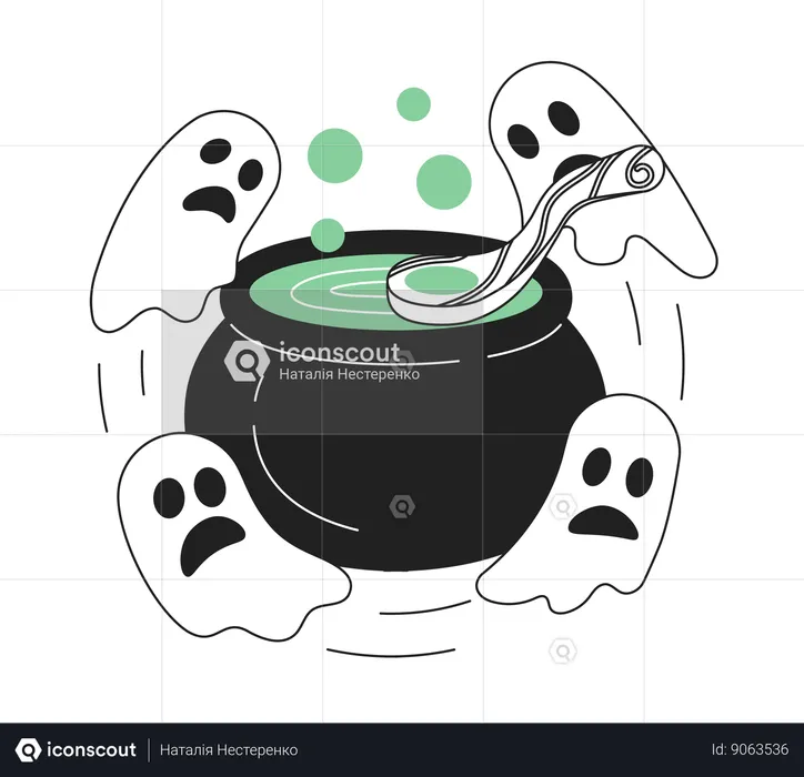 Cauldron with ghosts  Illustration