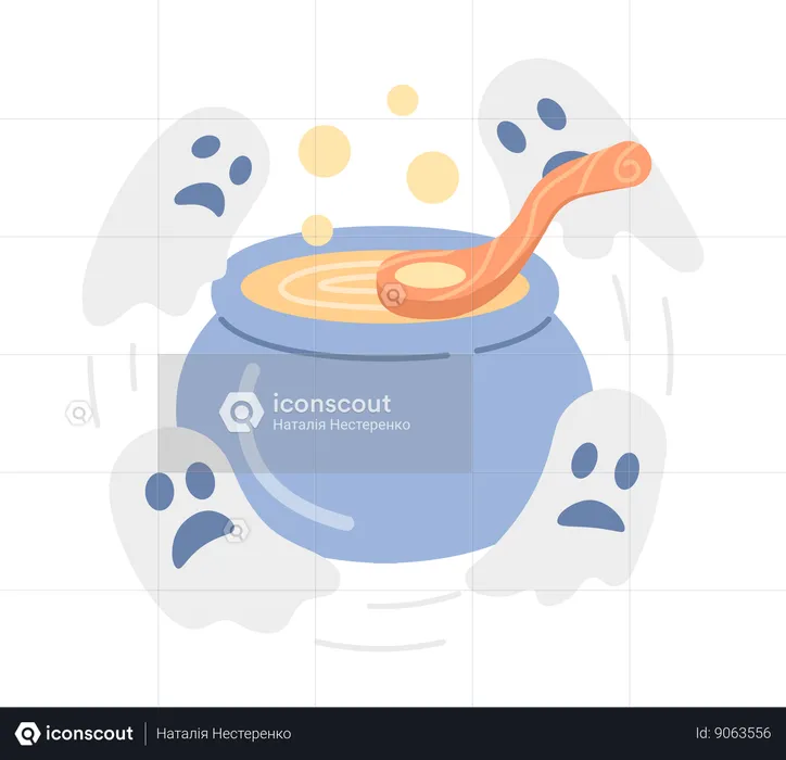 Cauldron with ghosts  Illustration