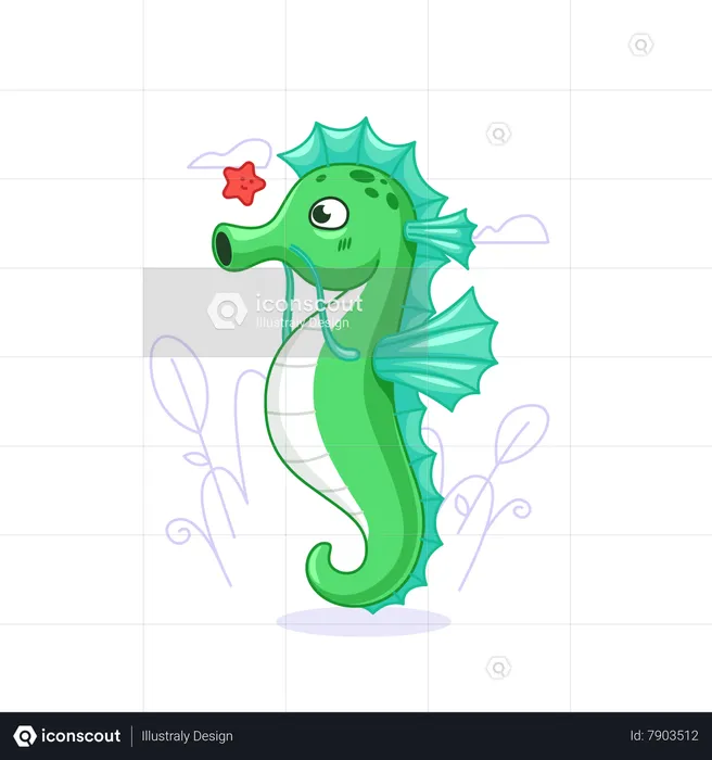 Cavalo marinho verde  Ilustração