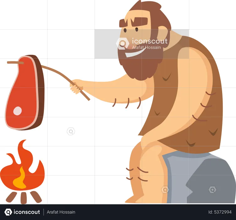 Caveman frying meal  Illustration