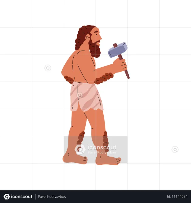 Caveman holding hammer  Illustration