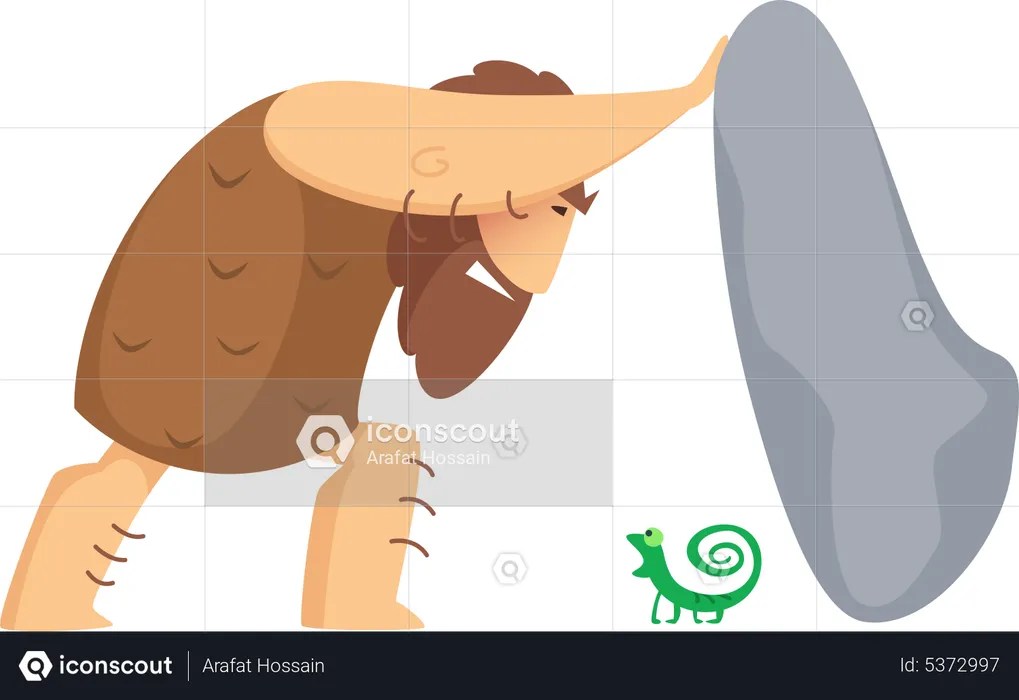 Caveman saving chameleon life  Illustration