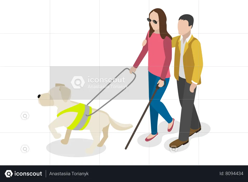 Cachorro guiando cegos  Ilustração