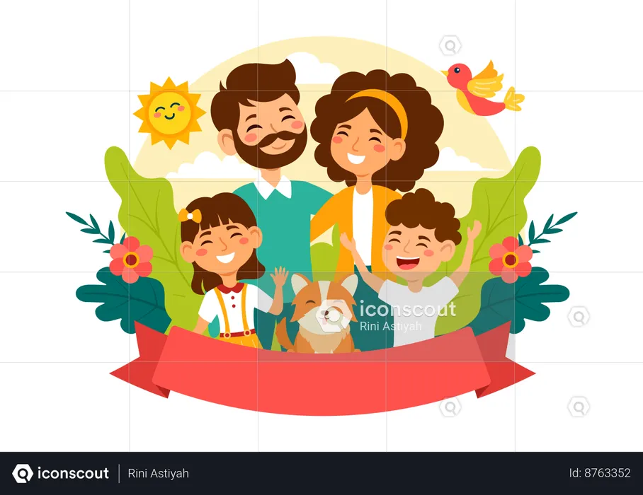 Família com celebração de felicidade e amor  Ilustração