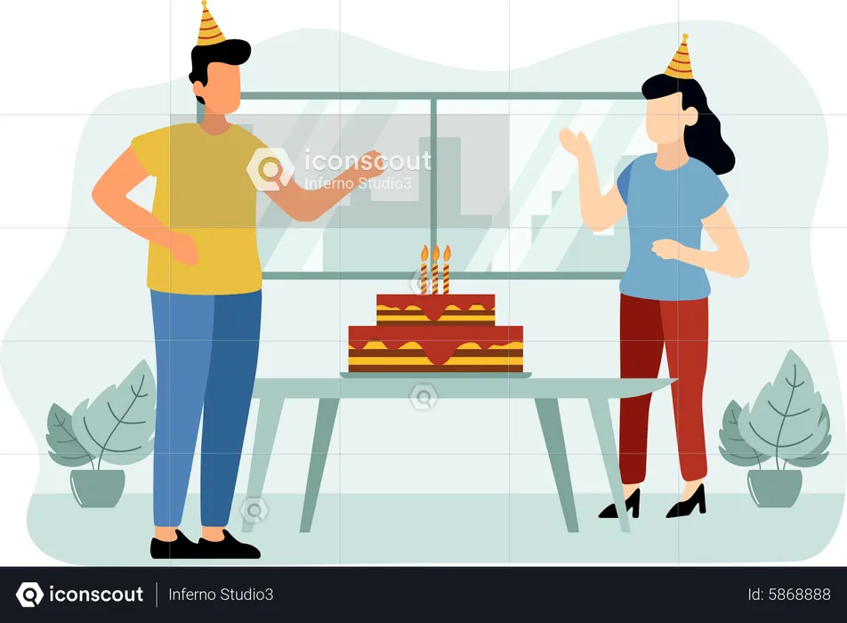 Celebrate birthday by cake cutting  Illustration