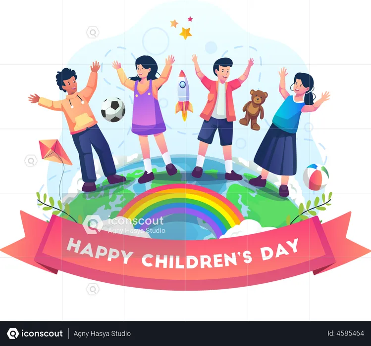 Celebrating children's day together  Illustration