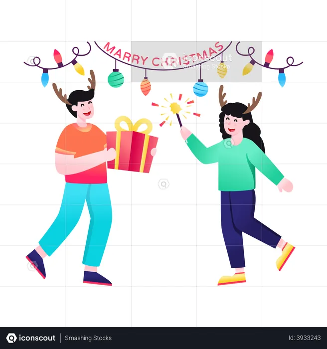 Celebrating Christmas by giving gift  Illustration