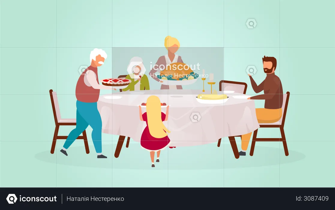 Celebrating harvest together with grandparents  Illustration
