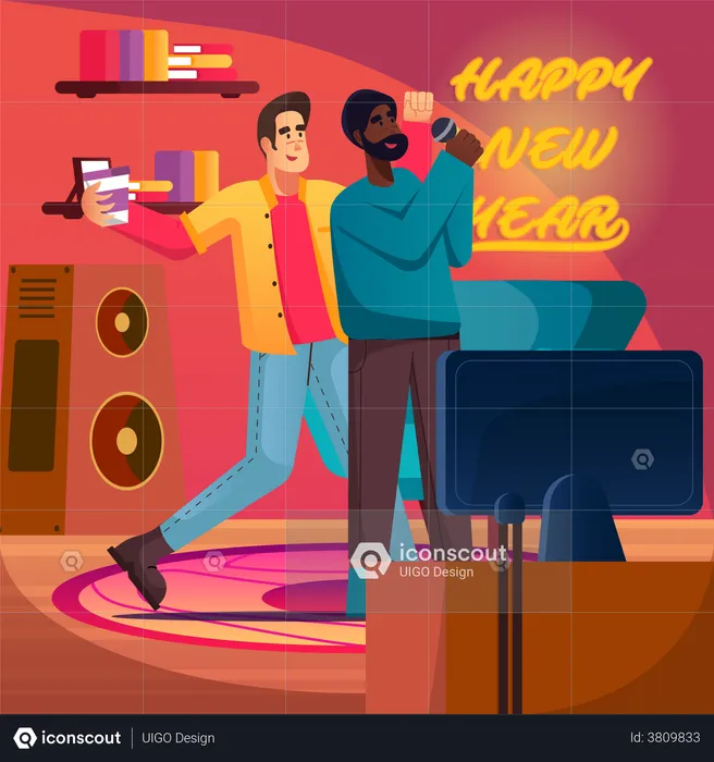 Celebrating new year at friends house  Illustration