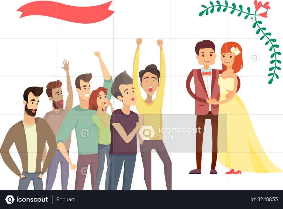 Celebrating newly wed couple  Illustration