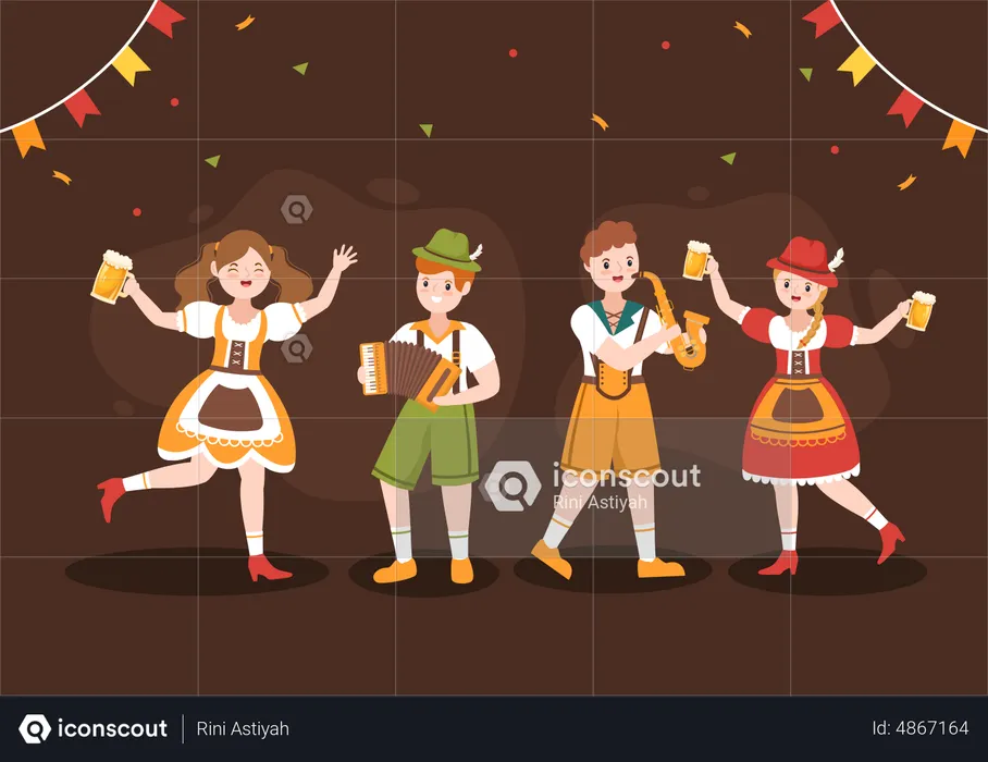 Celebrating Oktoberfest Festival  Illustration