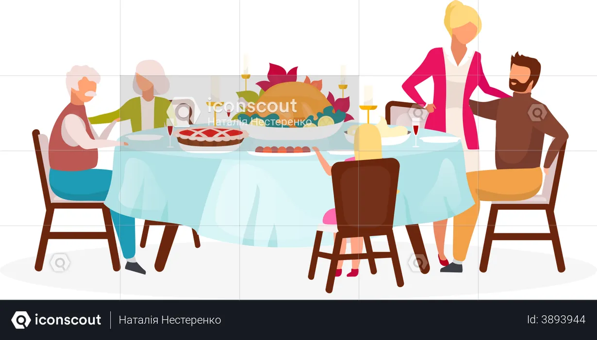 Celebrating Thanksgiving day with Family  Illustration