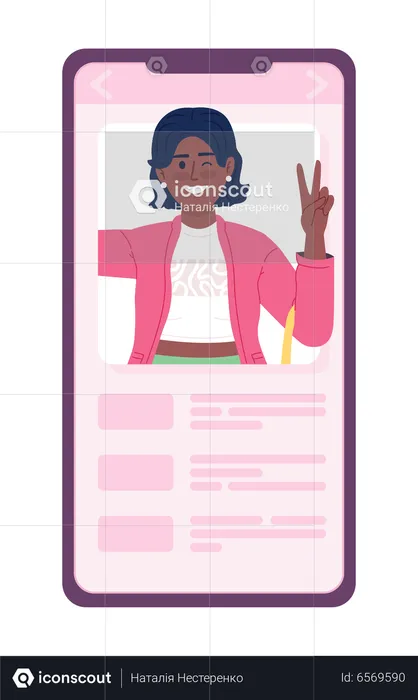 Celular com conta de mídia social  Ilustração