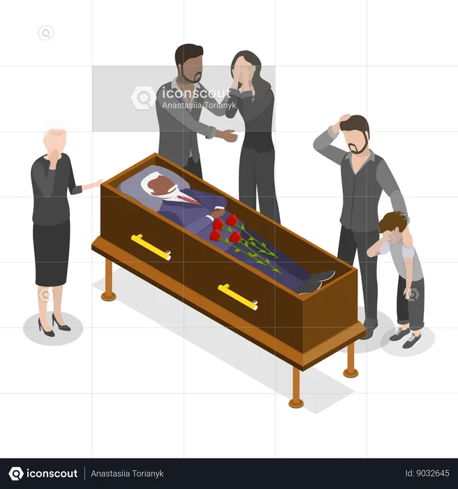 Cemetery and mourning ceremony  Illustration