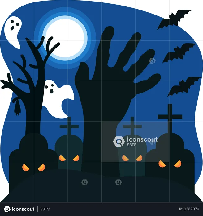 Cemitério do dia das bruxas  Ilustração