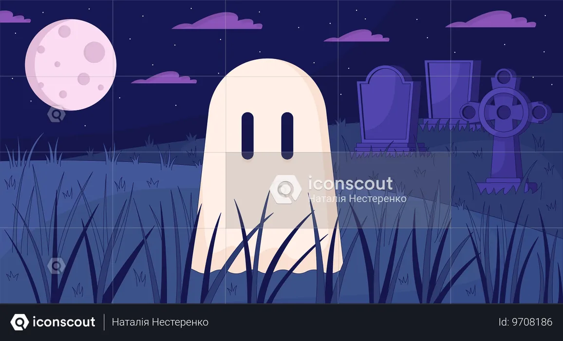 Fantasma no cemitério noturno  Ilustração