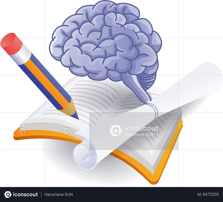 Inteligencia cerebral leyendo libros de texto escolares  Ilustración