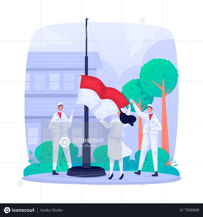 Cérémonie de lever du drapeau  Illustration