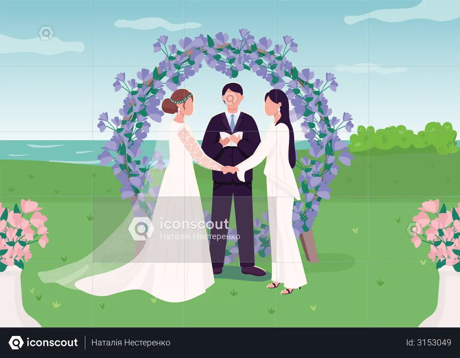 Cérémonie de mariage pour un couple lesbien  Illustration