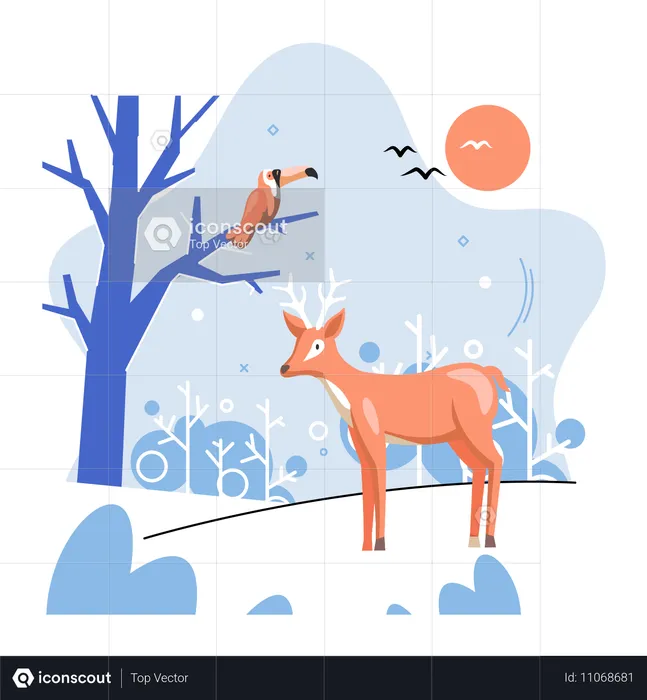 Cerf debout dans la jungle  Illustration