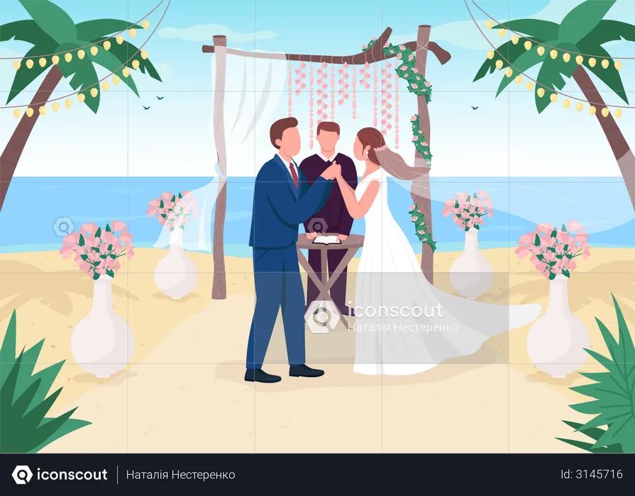 Cerimônia de casamento tropical  Ilustração