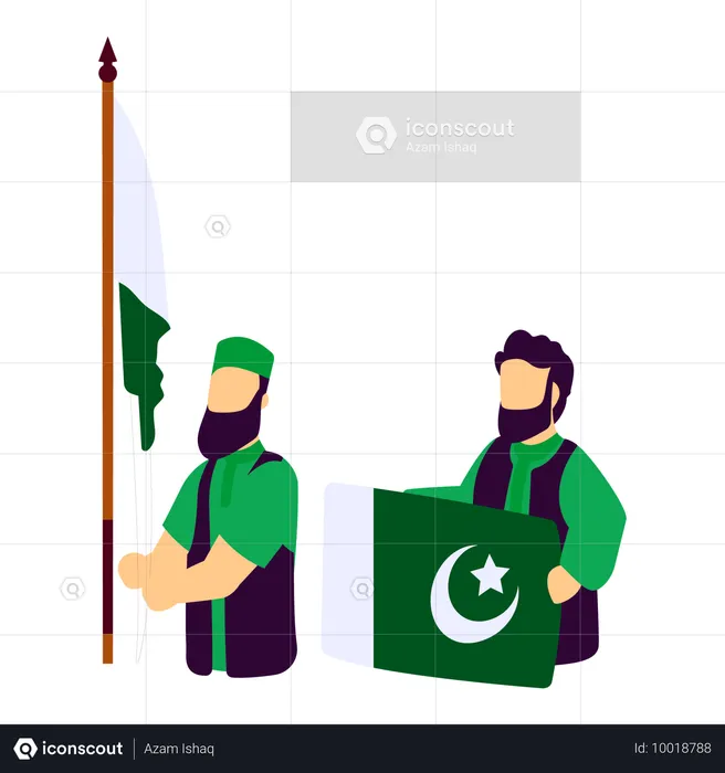 Cerimônia de hasteamento da bandeira por autoridades paquistanesas  Ilustração