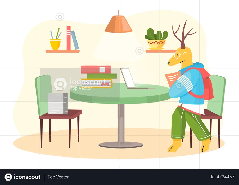 Cervo trabalhando no laptop  Ilustração