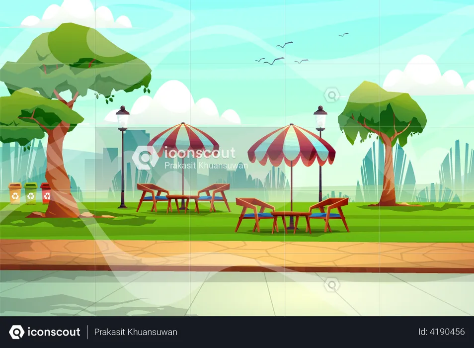 Chairs and table in park  Illustration