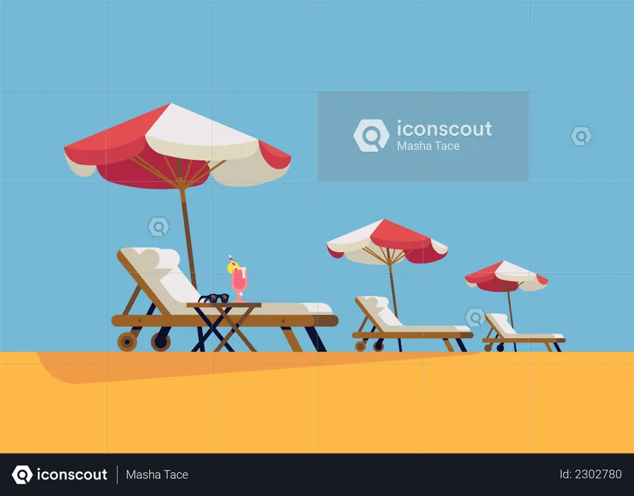 Chaises longues et parasols  Illustration