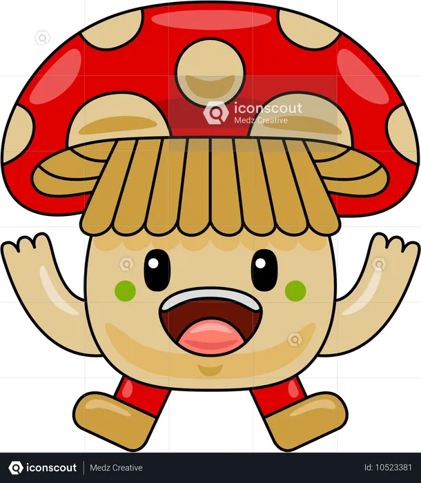 Mascotte de champignon sautant dans les airs  Illustration