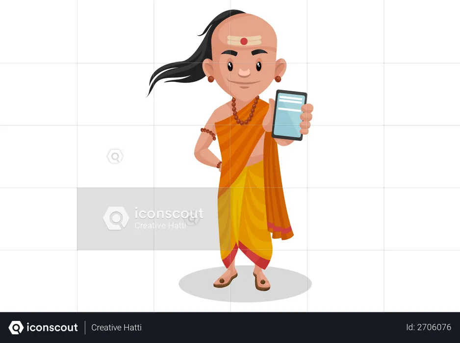 Chanakya mostrando móvil  Ilustración