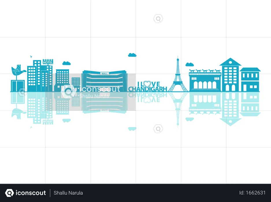 Chandigarh Skyline silhouette avec reflets  Illustration