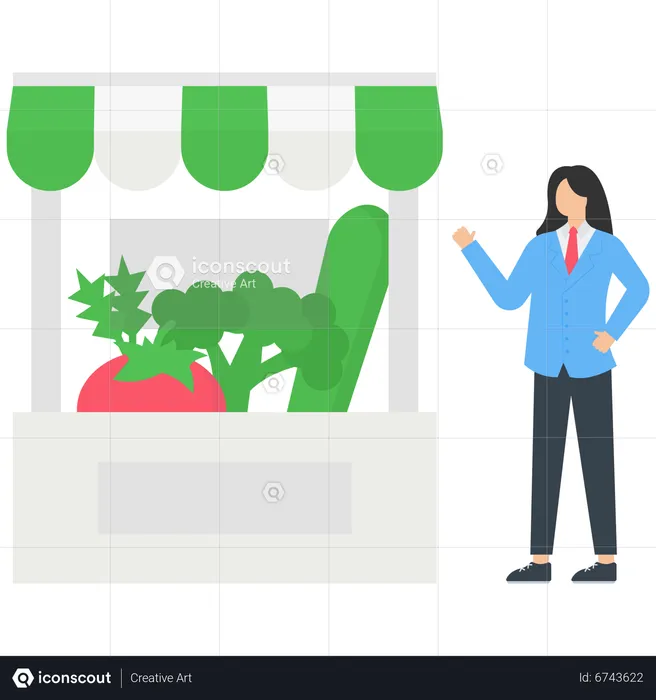 Character buying fresh organic vegetables in local farmer market and cooking healthy vegan meal  Illustration