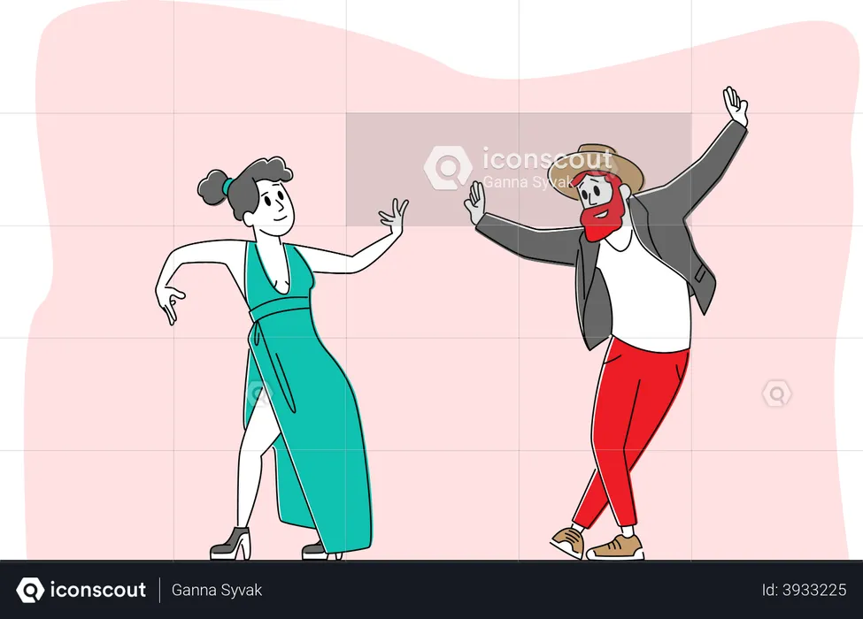 Characters Perform Modern Dances  Illustration